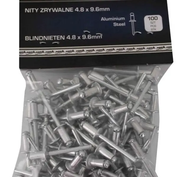 Trhací nýty hliník-ocel, 4,0 x 9,6 mm, s plochou hlavou, sada 100 ks - ASTA Velikost: 4.0x12.7 mm