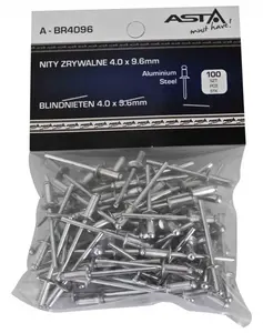 Trhací nýty hliník-ocel, různé rozměry, s plochou hlavou, balení 100 ks - ASTA Velikost: 4.0x9.6 mm