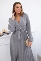 Kesi Włoski Šaty zviazané plisovaným lemom sivý