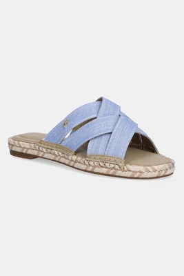 Pantofle Tommy Hilfiger CHAMBRAY ESPADRILLE MULE dámské, modrá barva, FW0FW08501