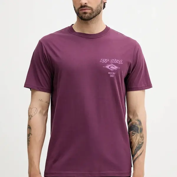 Bavlněné tričko Rip Curl pánské, fialová barva, s potiskem, 0CAMTE