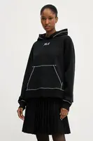Mikina Karl Lagerfeld dámská, černá barva, s kapucí, vzorovaná, A3W20011