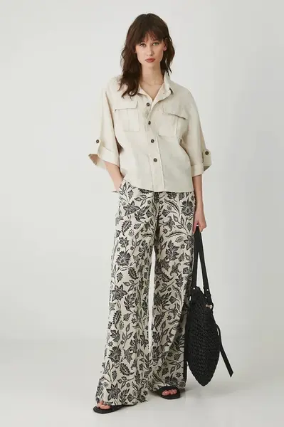 Kalhoty s příměsí lnu Medicine dámské, béžová barva, široké, medium waist