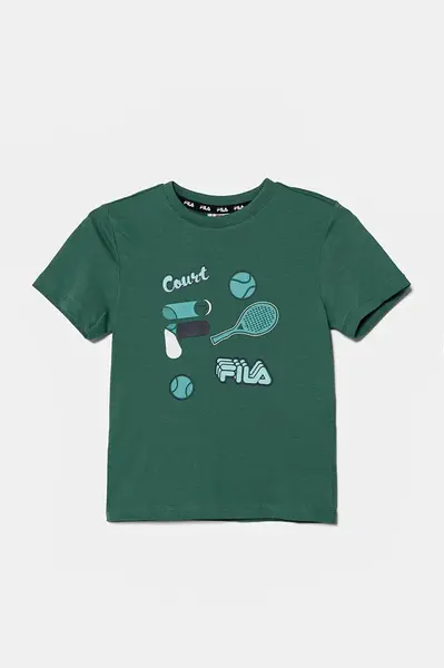 Dětské bavlněné tričko Fila LOPAR zelená barva, s potiskem, FAK0408