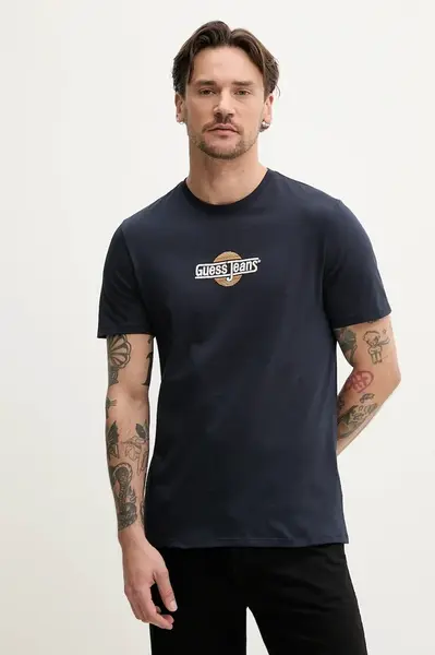 Bavlněné tričko Guess Jeans tmavomodrá barva, s aplikací, M5GI23 K8HM0