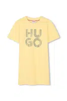 Dětské bavlněné šaty HUGO žlutá barva, mini, G00410