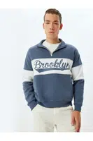 Koton College Printed Half Zipper Color Block Raised Cotton Blend Oversize Sweatshirt