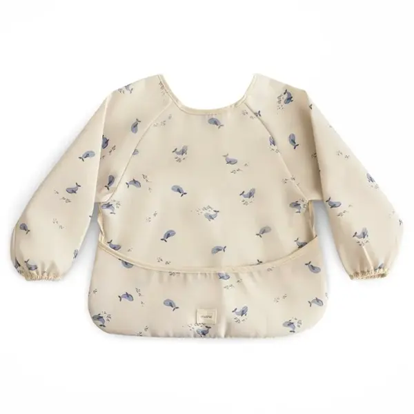 Mushie Long Sleeve Bib bryndák Whales 6-24m 1 ks