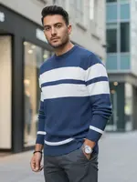 Pánský modro-bílý pruhovaný svetr
