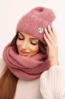 Polski Dámsky komplet s čiapkou a šálom z mäkkej priadze tmavý pudrový ružový
