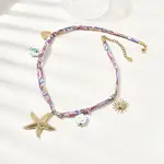 304 Stainless Steel Starfish Sun Heart & Ceramic Fish Flower Pendant Printed Polyester Cord Necklaces for Women