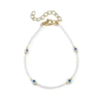 Evil Eye Lampwork & Glass Seed Beaded Bracelet with Real 18K Gold Plated 304 Stainless Steel Clasps