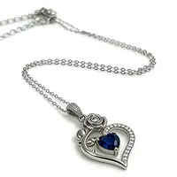 Rhodium Plated 925 Sterling Silver Pave Cubic Zirconia Rose Heart Birthstone Pendant Cable Chain Necklaces