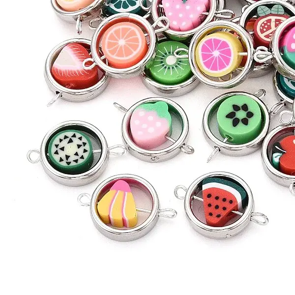Polymer Clay Fruit Beads with CCB Plastic Ring Frame Connector Charms