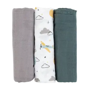 PETITE&MARS Sada plen bambusová mušelínová Moussy Grey Planes, 68 x 68 cm 3 ks