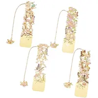 4Pcs 4 Styles Brass & Iron Enamel Bookmarks with Chain
