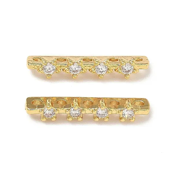Brass Micro Pave Clear Cubic Zirconia Spacer Bars
