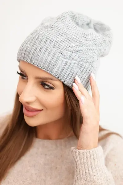 Kesi Dámská zimní čepice s vlnou a žebrovaným pletením K471 šedá