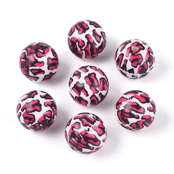ABS Plastic Leopard Print Round Beads