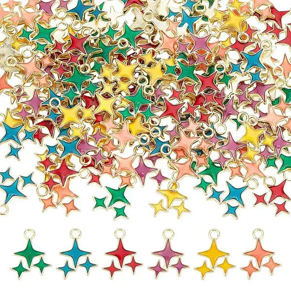 120Pcs 6 Colors Alloy Enamel Pendants