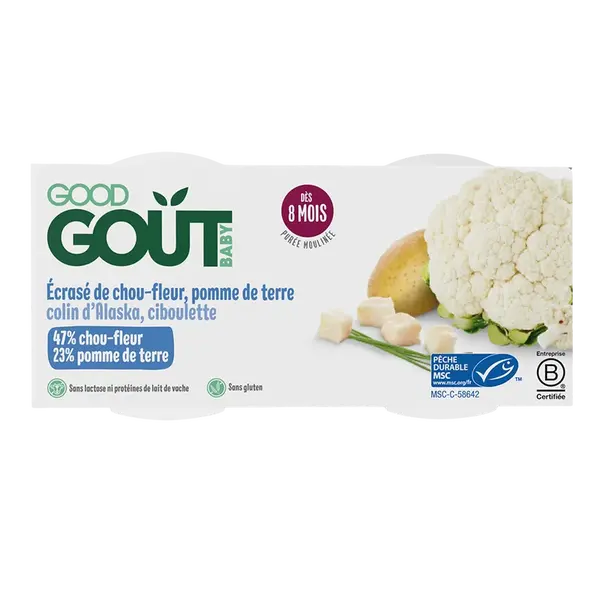 GOOD GOÛT BIO Treska pestrá s květákem a brambůrky 2 x 190 g