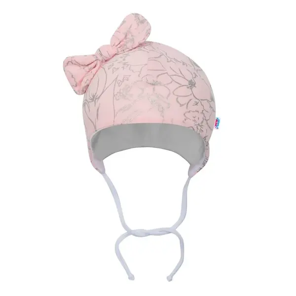 New Baby Kojenecká bavlněná čepička s mašličkou  NUNU růžová, vel. 80 (9-12m)