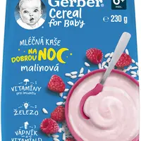 GERBER Cereal mléčná kaše malinová Dobrou noc 230 g