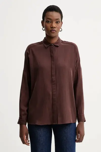 Košile Sessun dámská, hnědá barva, relaxed, s klasickým límcem, 25110040