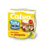 CALVO Sandwich tuňák s paprikami jalapeño ve slunečnicovém oleji 142 g, poškozený obal