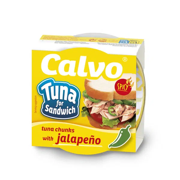 CALVO Sandwich tuňák s paprikami jalapeño ve slunečnicovém oleji 142 g, poškozený obal