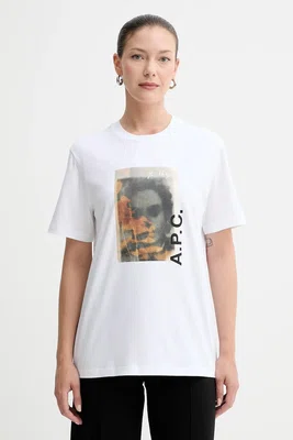 Bavlněné tričko A.P.C. t-shirt jean portrait - gots bílá barva, s potiskem, COGYK.M26549