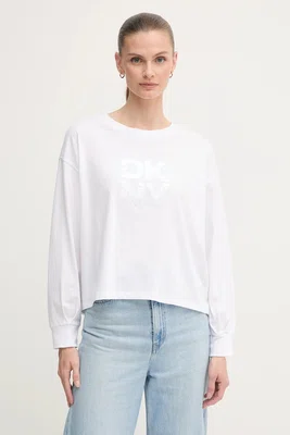Bavlněné tričko s dlouhým rukávem Dkny bílá barva, DJ5T1488