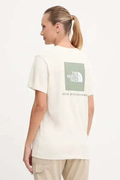 Bavlněné tričko The North Face dámské, béžová barva, NF0A87NKEBE1