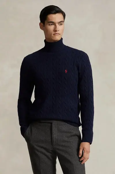 Vlněný svetr Polo Ralph Lauren pánský, tmavomodrá barva, s golfem, 710876836