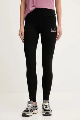 Legíny EA7 Emporio Armani dámské, černá barva, s potiskem, AF12484.7W000539