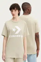 Bavlněné tričko Converse béžová barva, s potiskem, 10025458-A45
