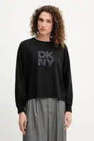 Bavlněné tričko s dlouhým rukávem Dkny černá barva, DJ5T1488