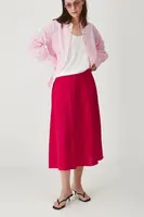 Lněná sukně Medicine červená barva, midi, áčková