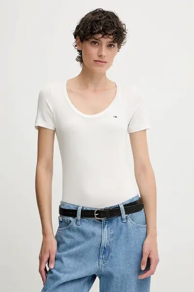 Tričko Tommy Jeans dámské, bílá barva, DW0DW20916