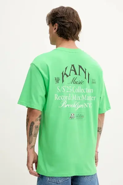 Bavlněné tričko Karl Kani pánské, zelená barva, s potiskem, PD00005332