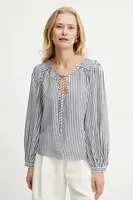 Halenka s lněnou směsí Marella ADDA dámská, tmavomodrá barva, vzorovaná, 2513111044200