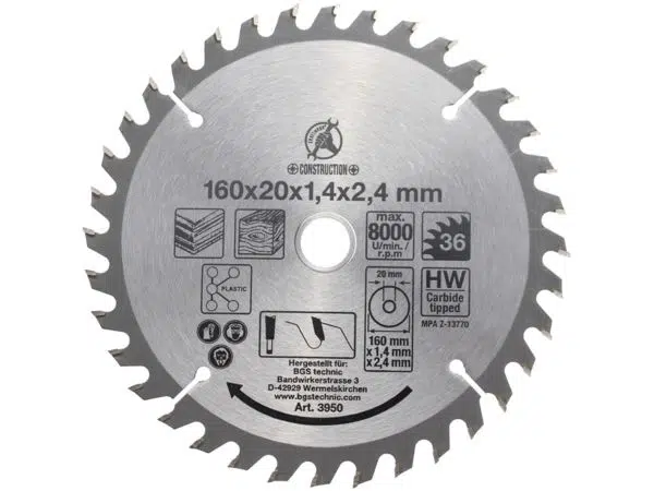 BGS Technic BGS 3950 Pilový kotouč ze slinutého karbidu průměr 160 x 20 x 2,4 mm, 36 zubů