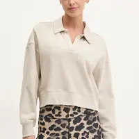 Bavlněná mikina Dkny dámská, béžová barva, hladká, DP5T1243