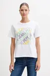 Bavlněné tričko Pepe Jeans dámské, bílá barva, PL506108