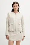 Lněná bunda Pepe Jeans béžová barva, přechodná, PL402601