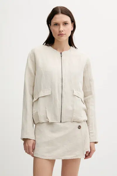 Lněná bunda Pepe Jeans béžová barva, přechodná, PL402601
