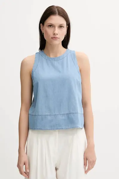 Bavlněná halenka United Colors of Benetton dámská, modrá barva, hladká, 5DHJDH00Q