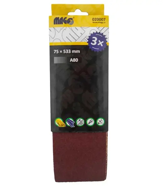 Brusné pásy 75 x 533 mm, různé zrnitosti, pro pásovou brusku - MAGG Zrnitost: A80