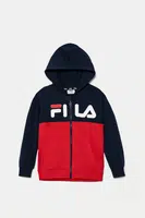 Dětská mikina Fila LONAY červená barva, s kapucí, s potiskem, FAK0406