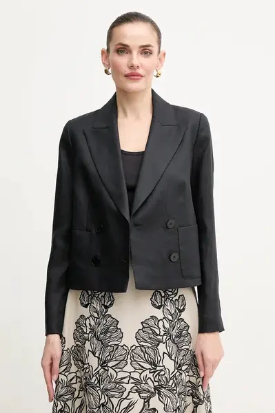 Plátěné sako Luisa Spagnoli černá barva, hladké, 542051